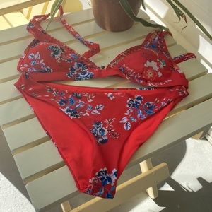 Red white and blue flowered bikini size medium